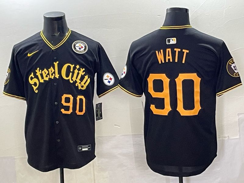 Men 2025 Nike Pittsburgh Steelers #90 Watt Black Limited NFL Jersey style 045